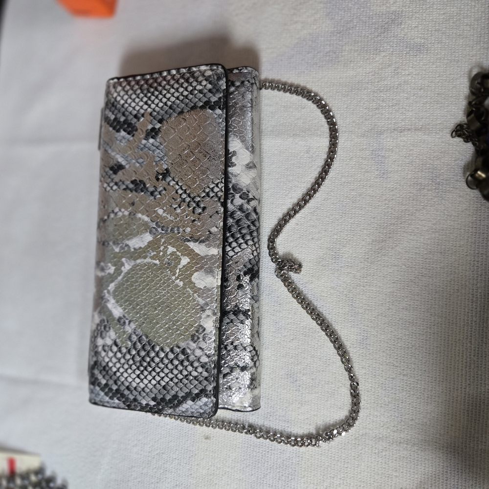 INC International Concepts Snake Print Clutch in Black and Gray